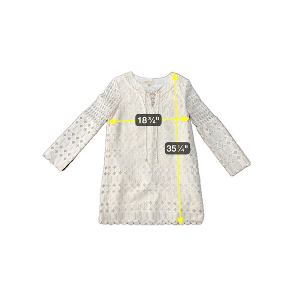 Michael Kors Womens Lace-Up Ivory Tunic Dress Size 8 Embroidered Sheer Overlay - Picture 7 of 8